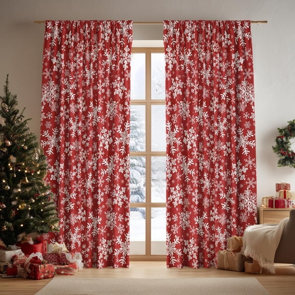 Touchbetter Christmas Sheer Curtains for Living Room and Bedroom, Snow Red Foil Print Curtains, Holiday Window Drapes Decorations, 52" W x 84" L, Set of 2 Curtain Panels