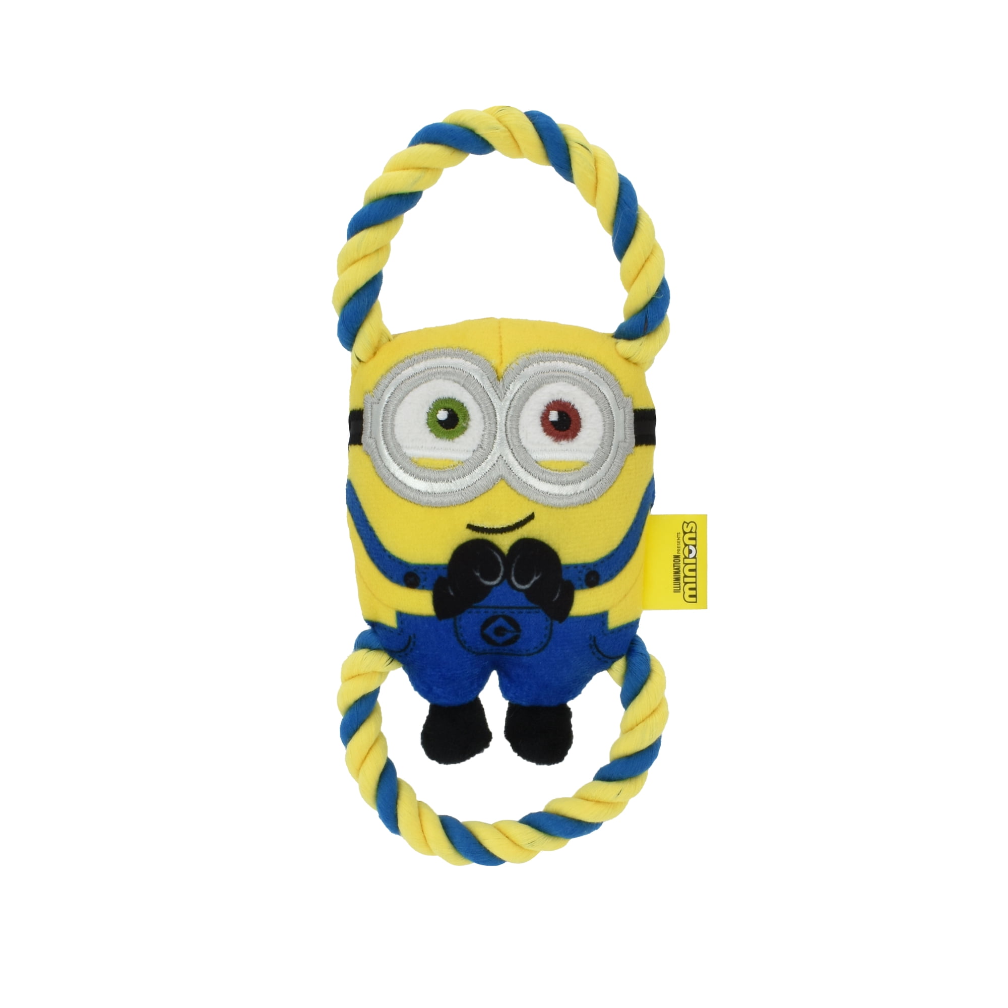 Multipet Minions Bob Plush and Rope Tug Dog Toy with Squeaker and Crinkle Small
