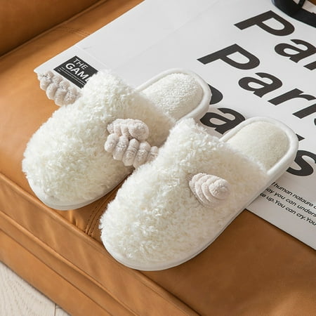 

STEADY Women s Cow Cotton Slippers Warm Home Cute Soft Plush House Slippers Shoes White / 36