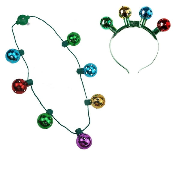 YROHGKPN 2PCS Christmas Party Luminous Headdress Jingle Bells Necklace Home Decorations