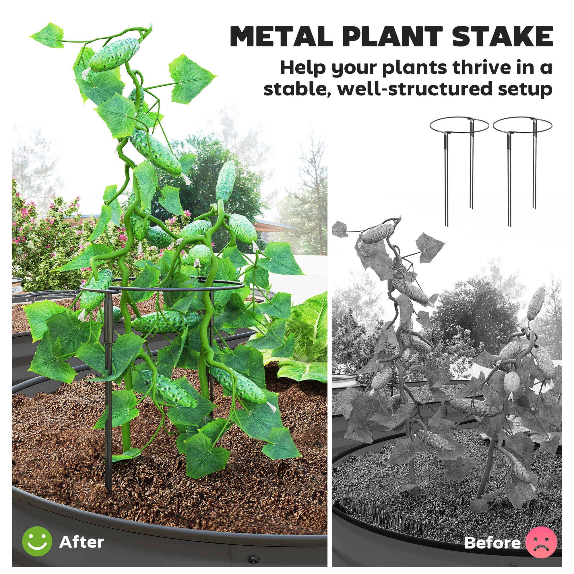 Outsunny 2PCS Galvanized Raised Garden Bed, 7' x 3' x 1' Raised Beds for Gardening with Metal Plant Stakes, Dark Gray