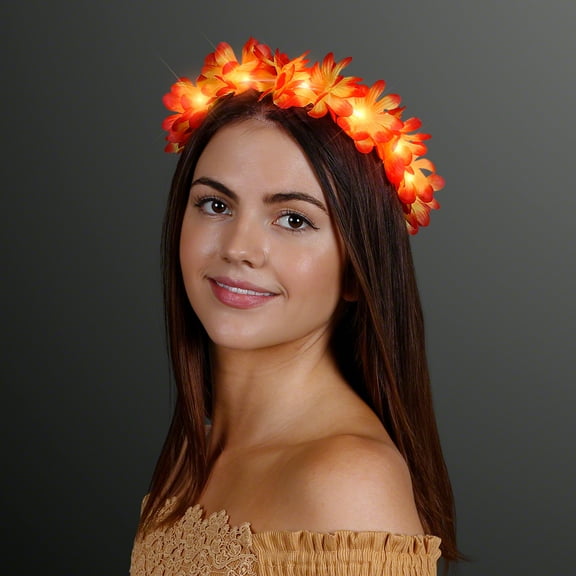 Autumn Harvest Festival Light Up Flower Crown Headband with Orange LED Lights