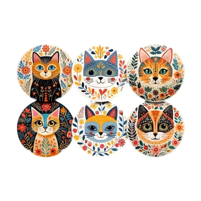 6 posavasos de madera con diseño de gato para bebidas, tazas, vasos, posavasos modernos, protección de mesa para bar de granja.