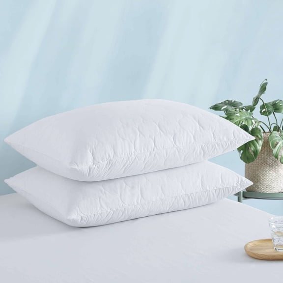 Peace Nest 2 Pack Quilted Goose Feather and Down Bed Pillows, 100% Cotton Cover, Standard/Queen