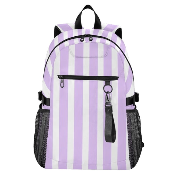 JIALIOU 14" Laptop Backpack Waterproof Airline Approved Stylish Casual Daypack for Travel Business College Work, Pale Violet and White Striped