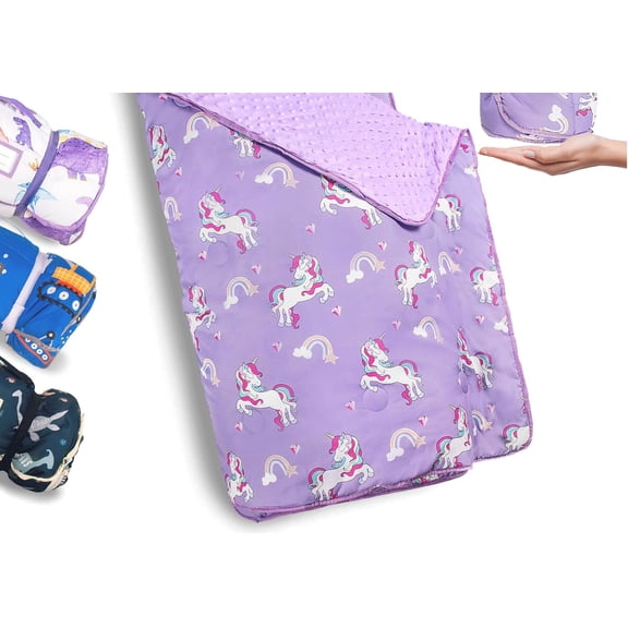 Thick Toddler Nap Mat with Removable Pillow and Minky Blanket, 45" x 35" Sleeping Bag, Fits Kids 24–36 inch, Washable, Portable for Daycare, Boys and Girls