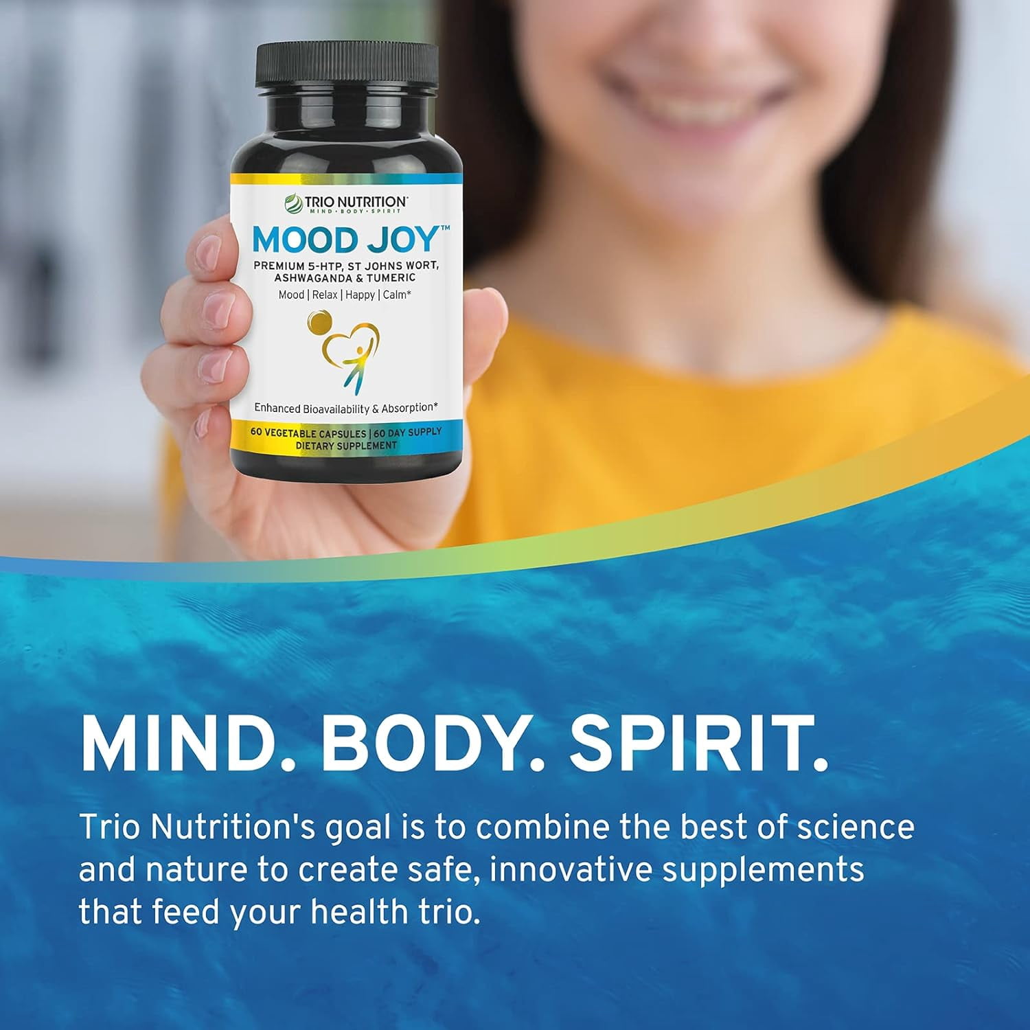 Trio Mood Joy | Premium 5-HTP, St Johns Wort, Ashwagandha & Turmeric | Ashwagandha Capsules to Promote Natural Calm & Relaxed Mood | Mood Support Supplement | 60 Day Supply*