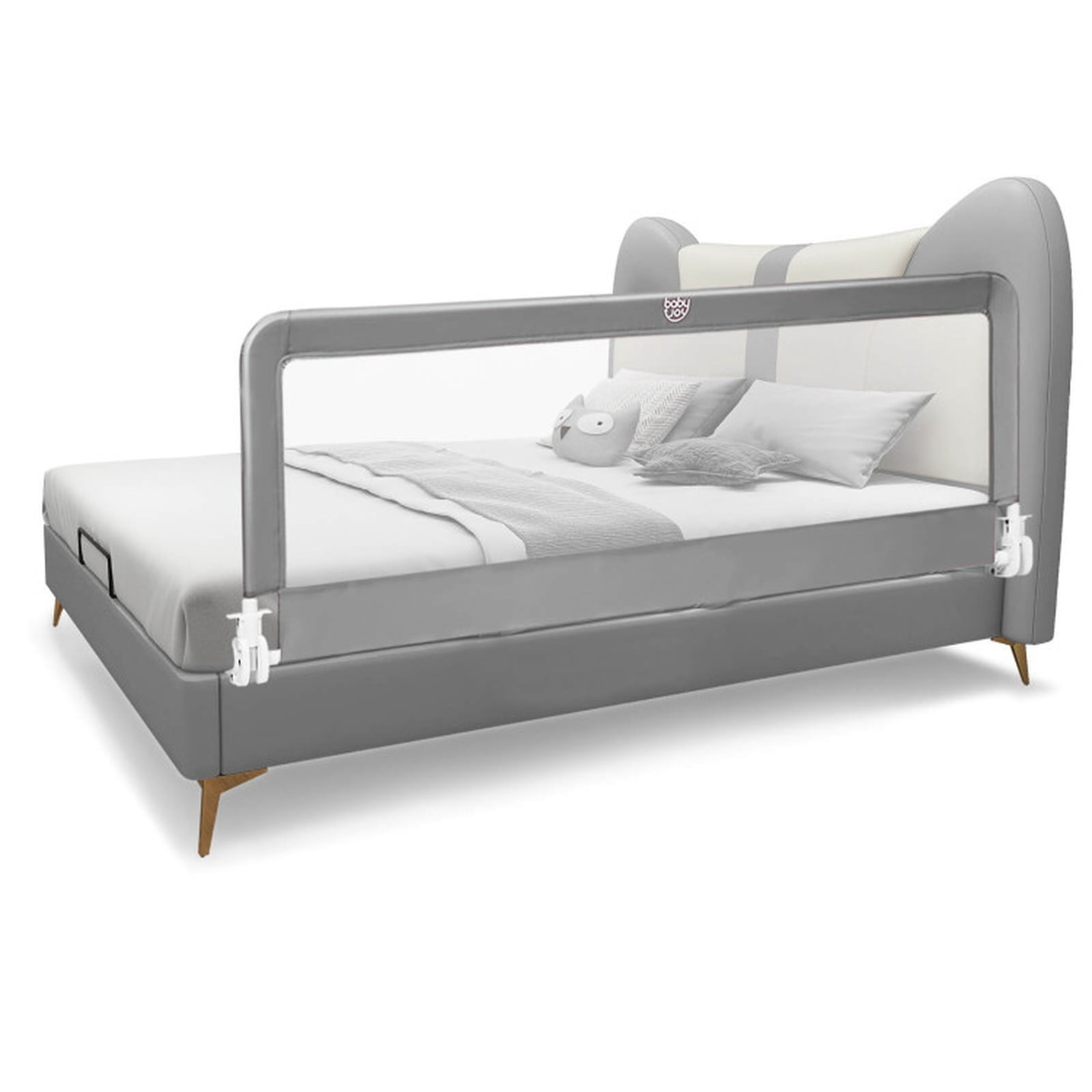 SUGIFT 59 Inch Folding Bed Side Rails Guard with Swing Down Access Breathable Mesh Panel Adjustable Safety Strap Reinforced Crossbar and Removable Washable Cover, Gray