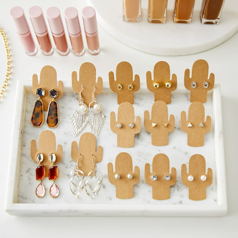 Twavang 100-Pack Earring Display Cards With Backs & Bags - Blue Kraft Paper, 3.5x2.3 Inches