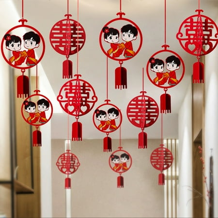 

Pontos 12Pcs Chinese Xi Letter 3D Hollow out Cloth Pendant Hanging Wedding Decoration