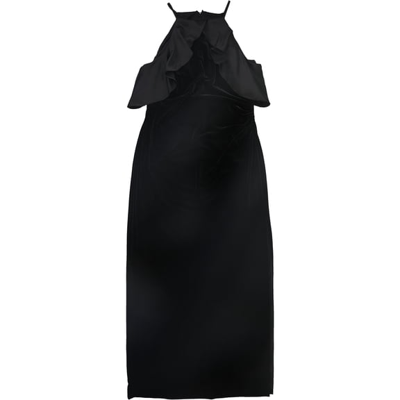 Ralph Lauren Womens Velvet Ruffled Dress, Black, 4