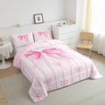 thumbnail image 4 of Feelyou Cartoon Pink Ribbon Bedding Comforter Set for Kids, Fashion Stripes Lines Twin Comforter Sets, Kawaii Bow-tie Bowknot Reversible Bedding Set, Breathable Home Decor, 2 Pieces, 4 of 9