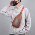 thumbnail image 4 of Djiypn Crossbody Sling Bag Men Women, Small PU Leather Casual Shoulder Backpack, Chest Daypack Satchel for Outdoor Hiking Travel, Khaki, 4 of 8