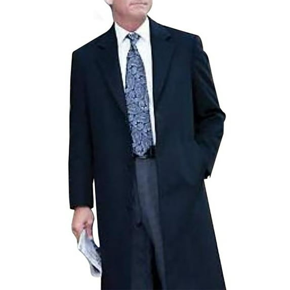 Mens Navy Blue Single Breasted Wool Cashmere Overcoat Topcoat Full Length