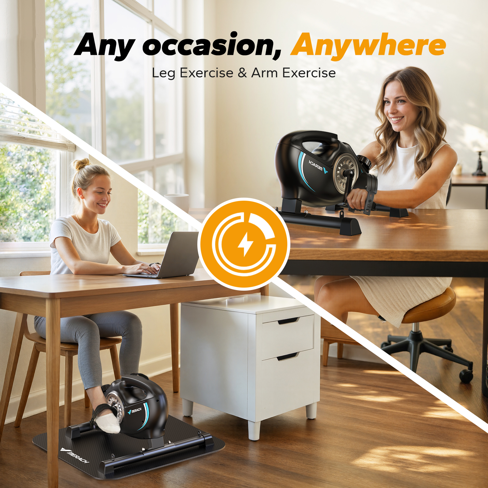 MERACH Under Desk Bike Pedal Exerciser Indoor Silent Elliptical Machine for Legs and Arms Mini Foot Pedal Exercise Bike with Free App,Non-Slip Mat,2 Resistance Bands