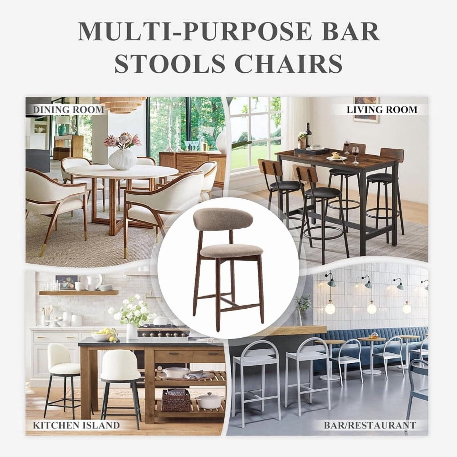 COLAMY Upholstered Counter Height Bar Stools Set of 2, Kitchen Island Stools with Back, Suitable for 34"-41" Table, Modern Counter Chairs with Wood Legs for Dining Room, Camel