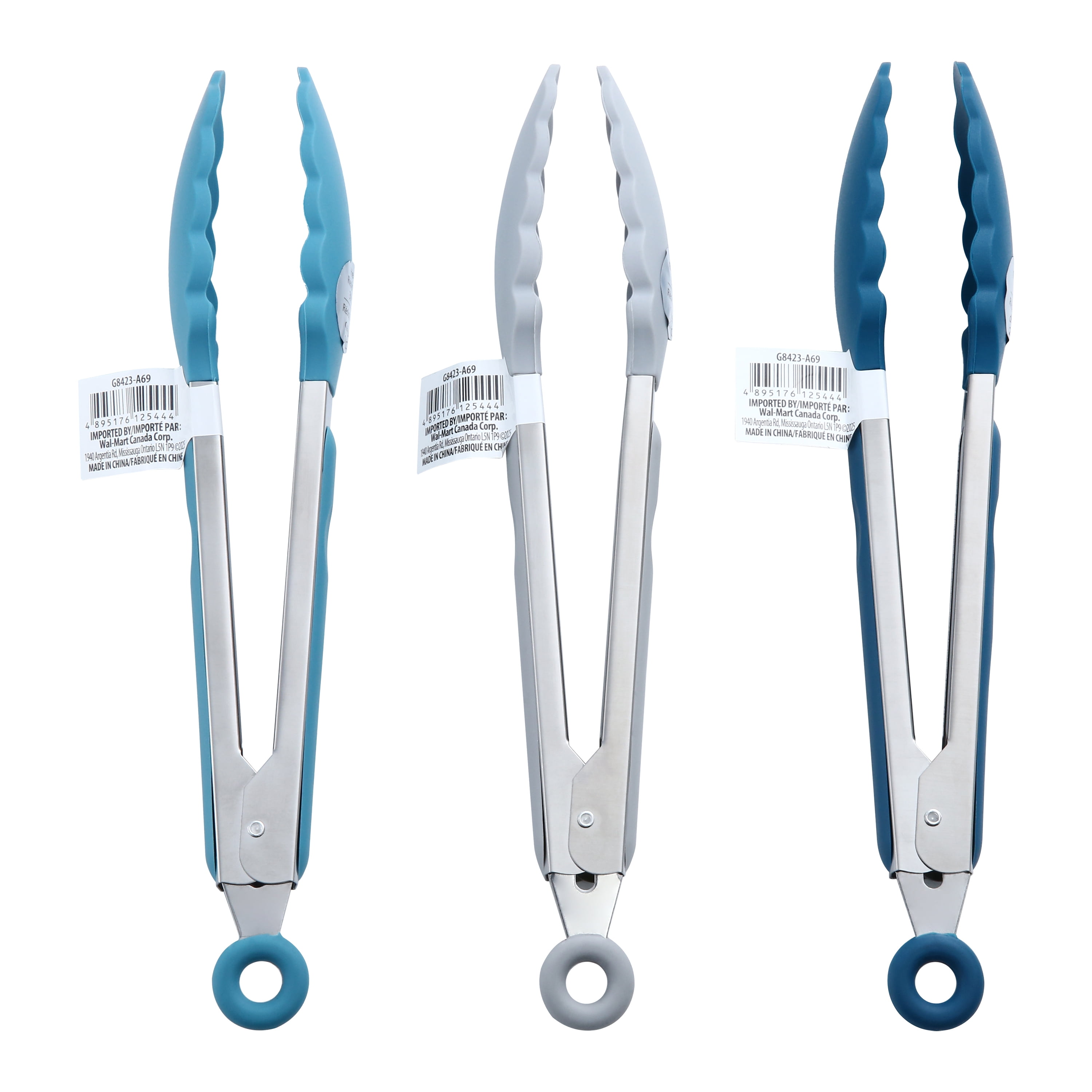 Mainstays 9" Stainless Steel Locking Tongs with Silicone Head, Navy, Grey, or Teal