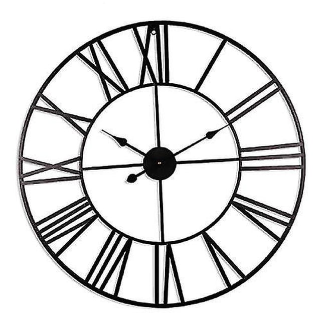 Reloj de pared de metal con números romanos, relojes de pared vintage, reloj de pared silencioso y original para sala de estar, oficina, decoración del hogar, negro. Afortunado Sencillez