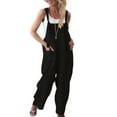 thumbnail image 4 of Women Loose Cotton Linen Jumpsuit Dungarees Playsuit Straps Overalls Trousers Ladies Sleeveless Baggy Pockets Long Pants, 4 of 5