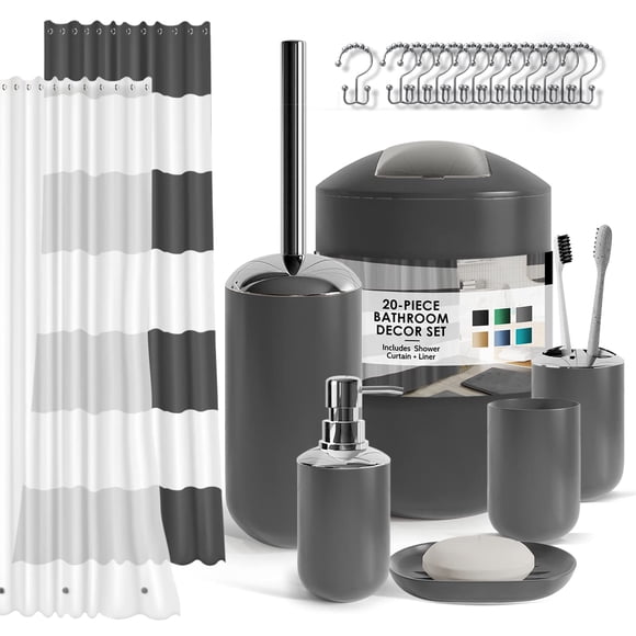 Set de baño Clara Clark Gray de 20 piezas con cortina de ducha