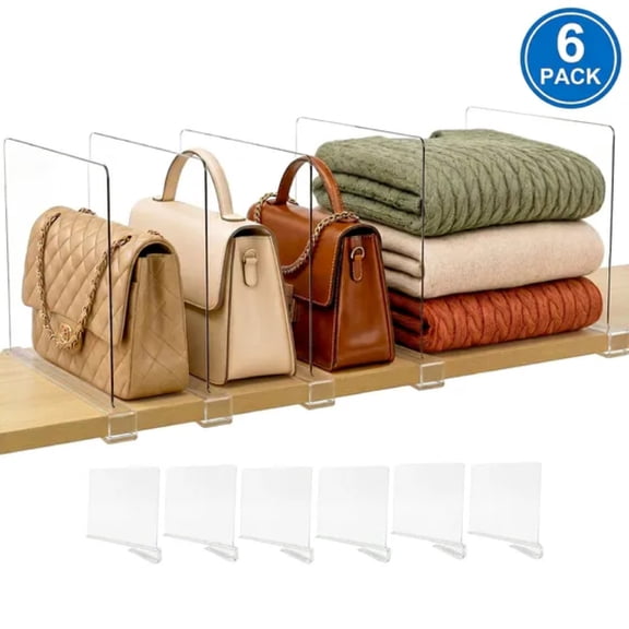 6-pack,Acrylic Shelf Dividers for Closet, Closet Organizer Purse Organizer for Closet Handbag Organizer, Closet Shelf Organizer Closet Shelf Dividers Acrylic Shelf Dividers for Wood