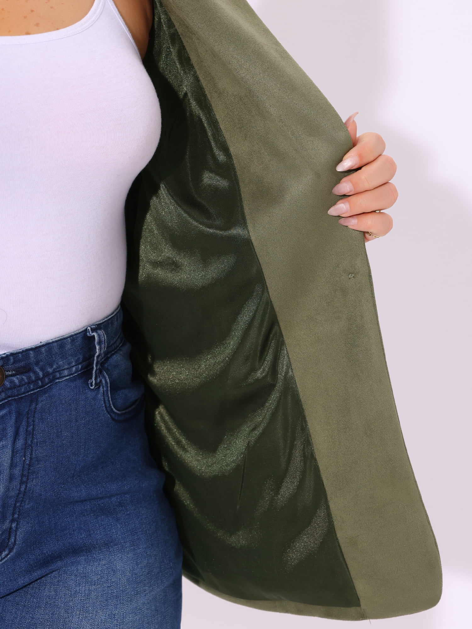 DARING DIVA Women's Plus Size Lapel Collar Button Front Long Sleeve Blazer 3X Army Green