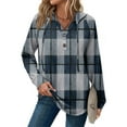 thumbnail image 4 of UoCefik Women's Oversized Sherpa Hoodie Casual Plaid Drawstring Button Down Sweatshirt Fall Hooded Pullover Loose Fit Long Sleeve Tops Cute Flannel Sweater Hoodies Shirts Blue S, 4 of 5