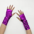 thumbnail image 2 of Ljudmp Womens Shiny Metallic Half Finger Gloves Fingerless Opera Gloves with Thumb Hole for Rave Party Costume Performances Wedding Evening Purple, 2 of 4