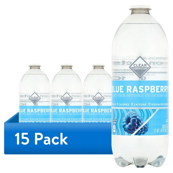 (15 pack) Clear American Blue Raspberry Sparkling Water, 1 Liter