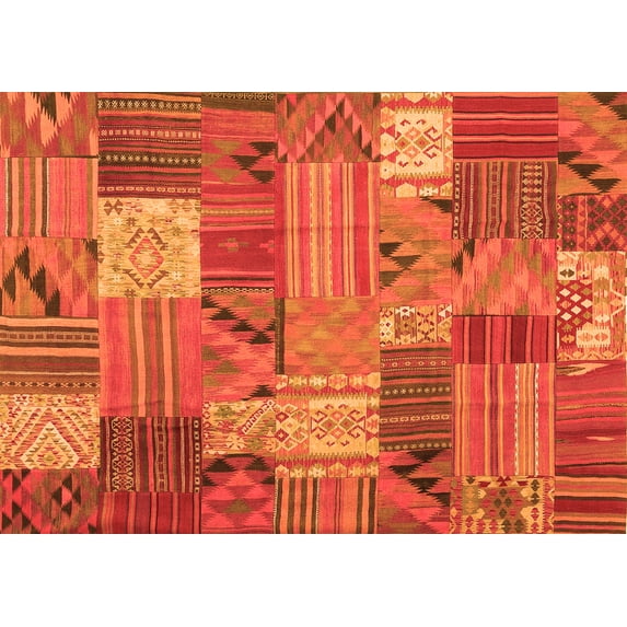Ahgly Company Indoor Rectangle Patchwork Orange Transitional Area Rugs, 2' x 3'