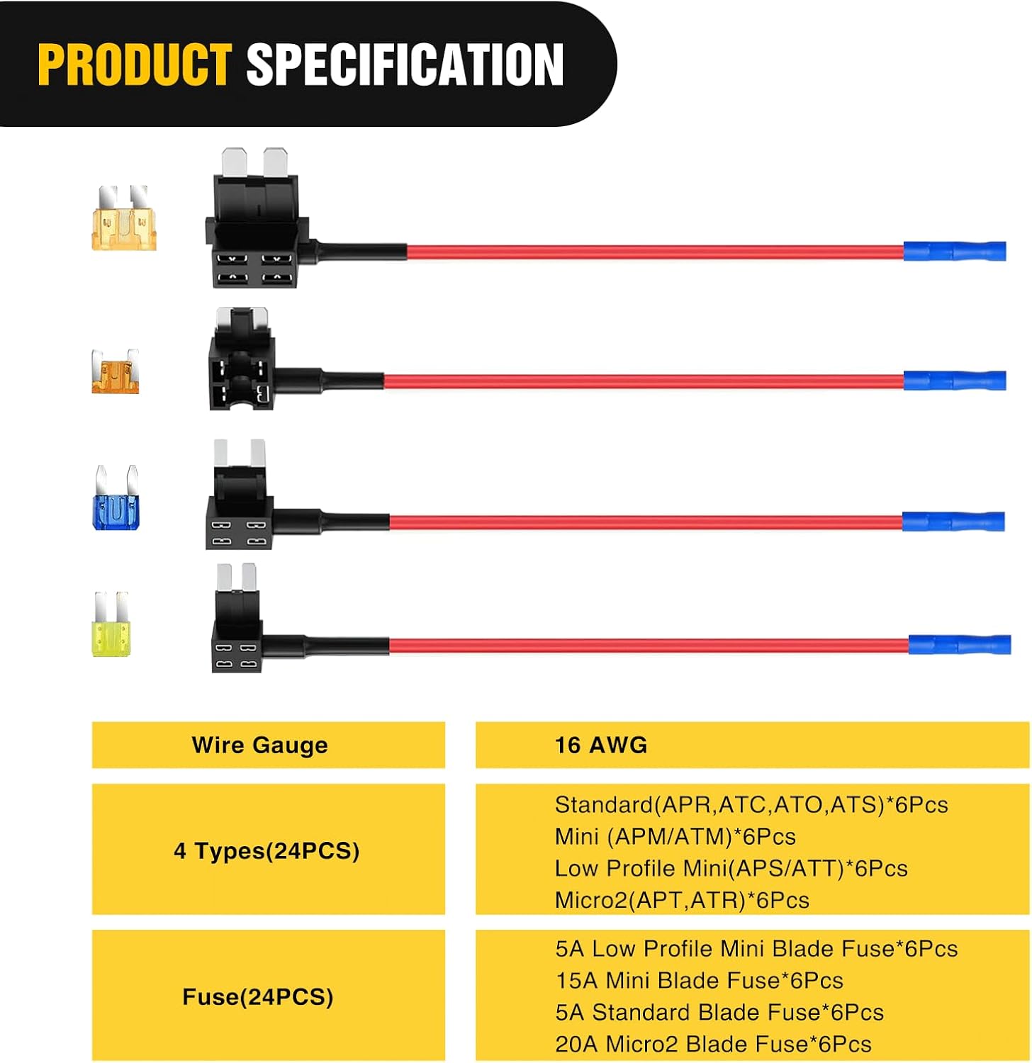 Nilight 24Pcs 12V Automotive Fuse Holder Standard Mini Micro2 and Low Profile 4 Types ATO ATC ATM APM Fuse Holder for Cars Trucks Ships