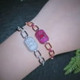 thumbnail image 2 of Adjustable 585 Rose Gold Red CZ Cuban Link Chain Square Bracelet Women Jewelry, 2 of 9