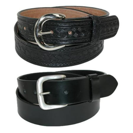 Size 42 Mens Leather 1 3/8 Inch Removable Buckle Belts (Pack of 2), Black Basketweave and Black