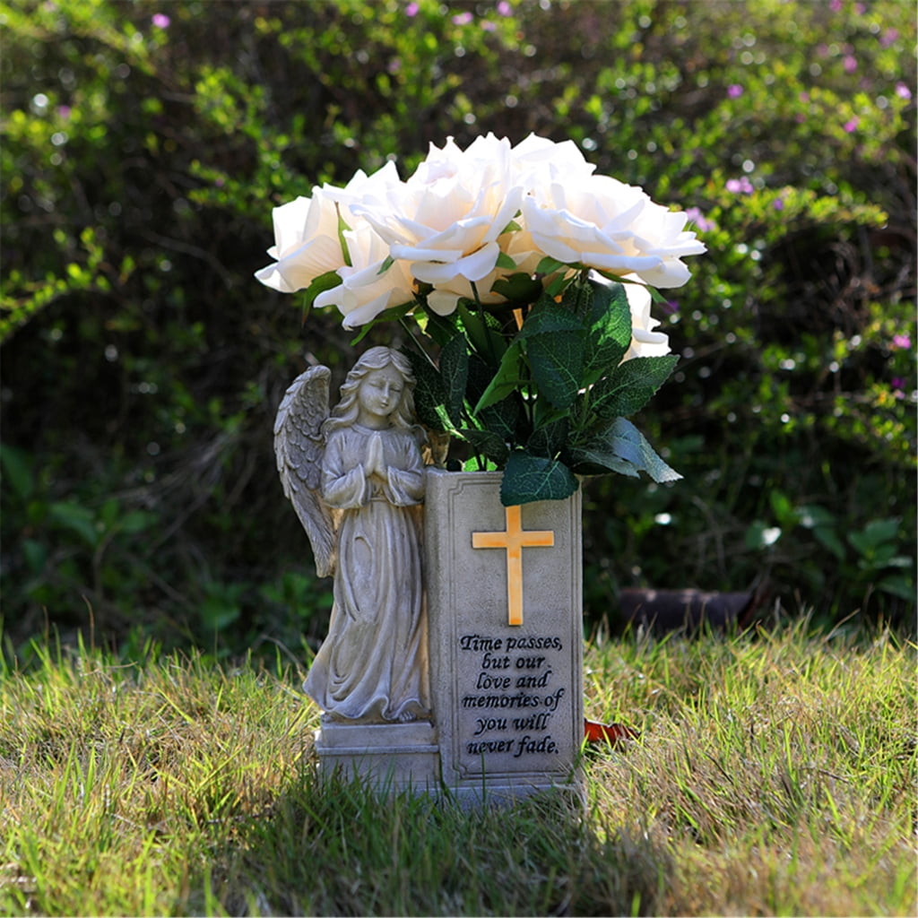 Angel Statue Garden Decors Fluorescent Angel Figurines Resin Praying Angel Garden Memorial Sculptures Angel Sculptures