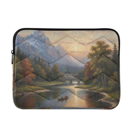 Quilted Padded Sunset Lake View Printed Laptop Sleeve Case for 13-14 inch