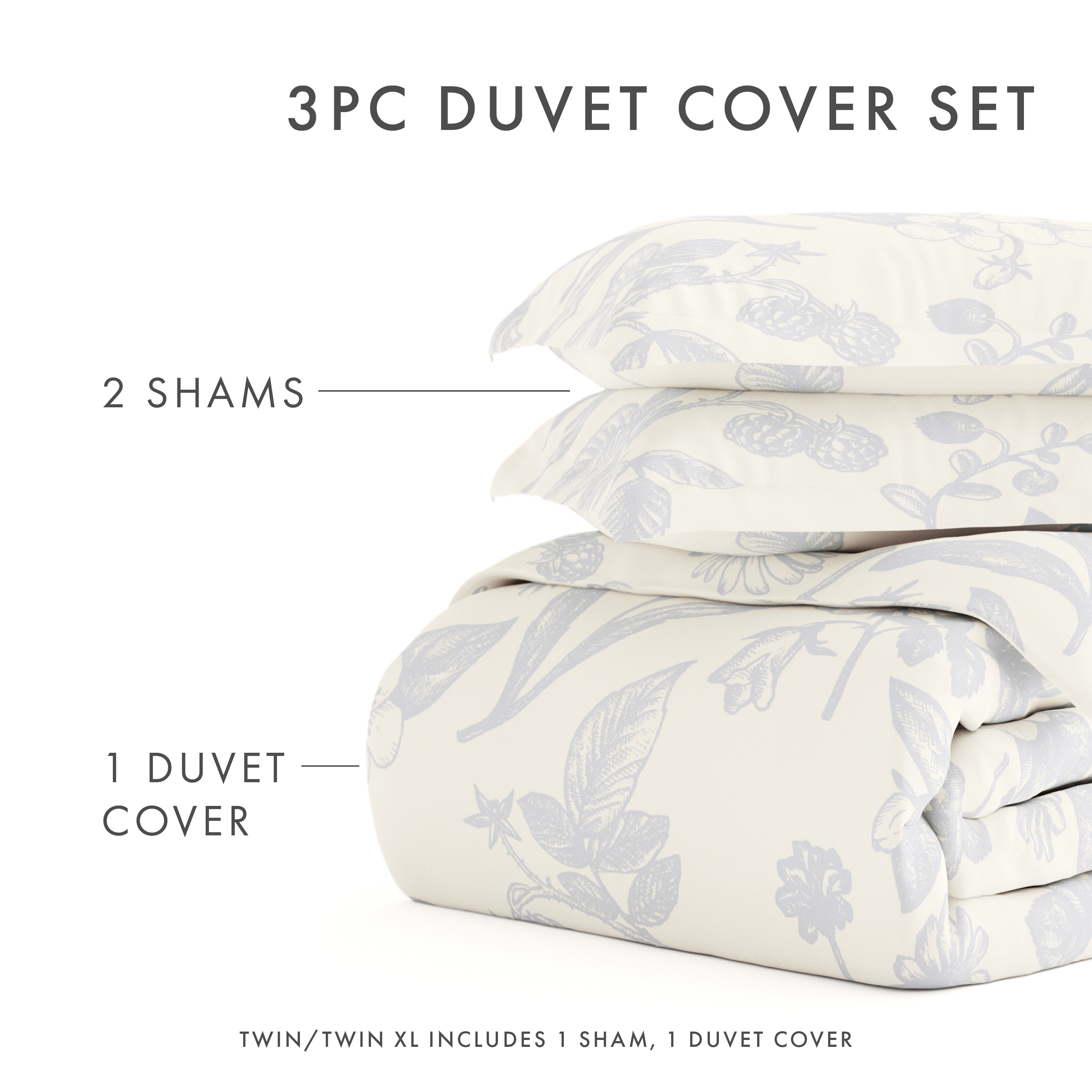 Noble Linens Light Blue Garden Pattern 3-Piece Duvet Cover Set, King/Calking