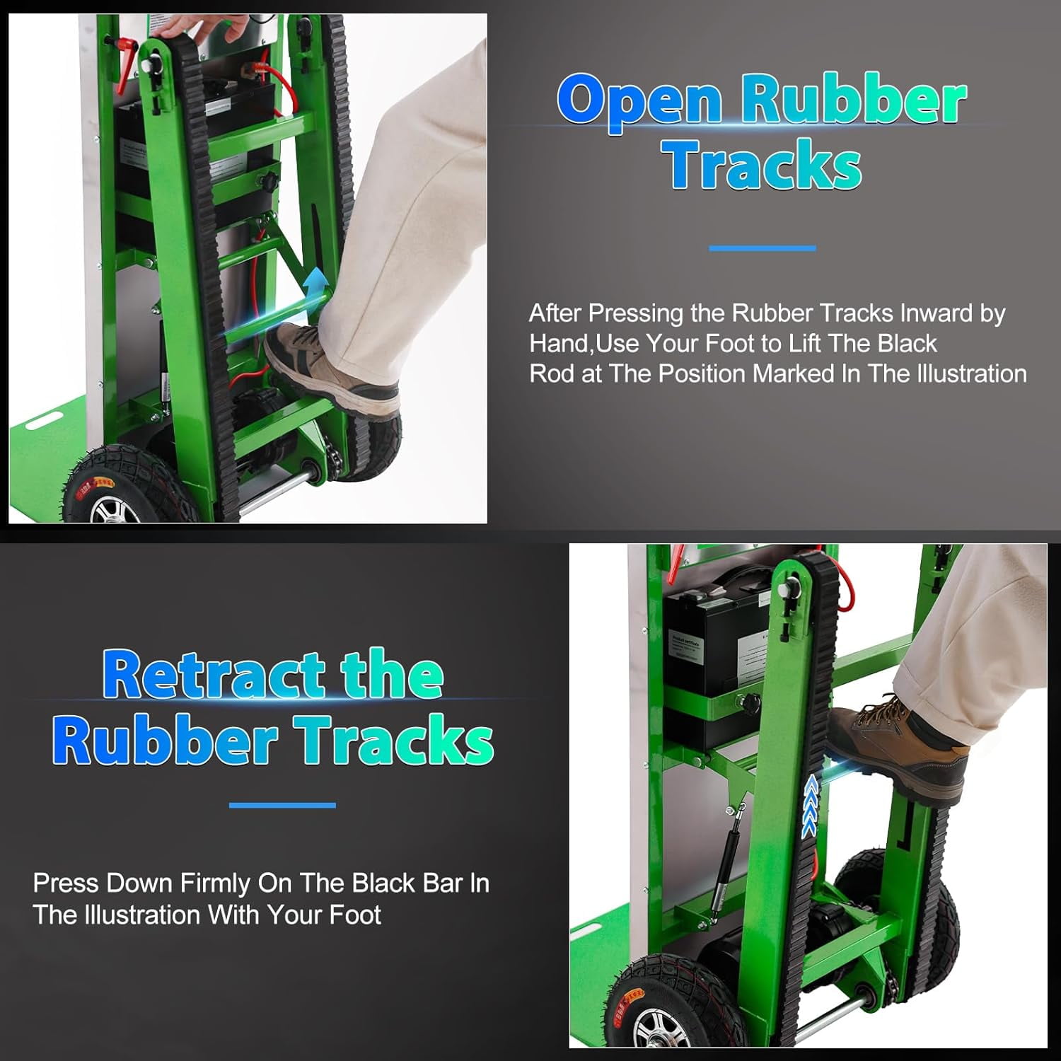 Vakiorn Electric Stair Climbing Hand Truck 900 lb Capacity 1250W Motor Heavy Duty Stair Climber for Furniture Logistics Green