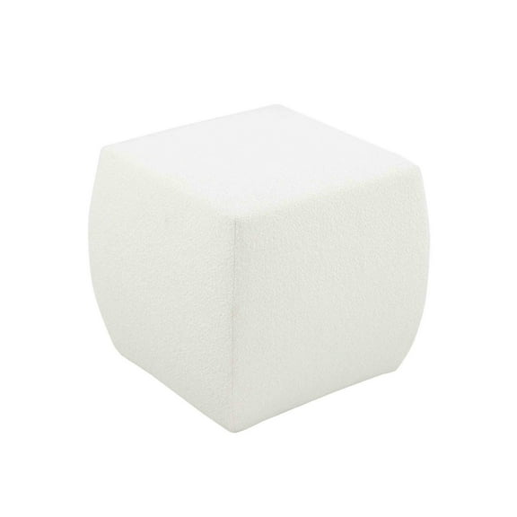 Benjara Kay 18" Modern Ottoman- Plush Cubic Tufted- White Boucle Upholstery