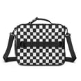 thumbnail image 2 of Black and White Checkered Pattern Insulated Lunch Bag with Shoulder Strap and Bottle Holder,Bento School Lunch Bag Box,11x9.5x3.5 Inches, 2 of 5