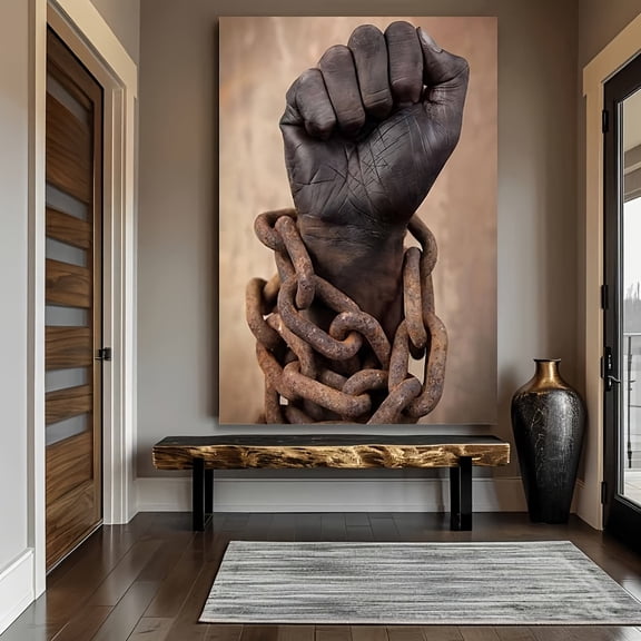 2D Flat, Framed Canvas Art of an Empowering African Fist - Inspirational Wall Decoration Featuring a Broken Chain Design, Durable Wooden Frame, Easy to Hang for Valentine'S Day And Easter