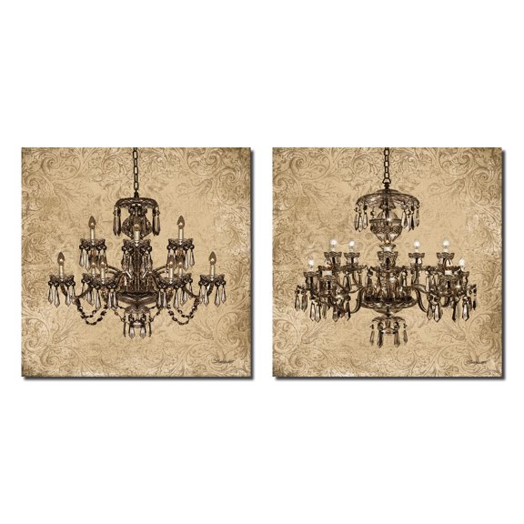 Modern Tan and Black Elegant Chandelier Adult Decor; 2 - 12" x 12" Unframed Posters