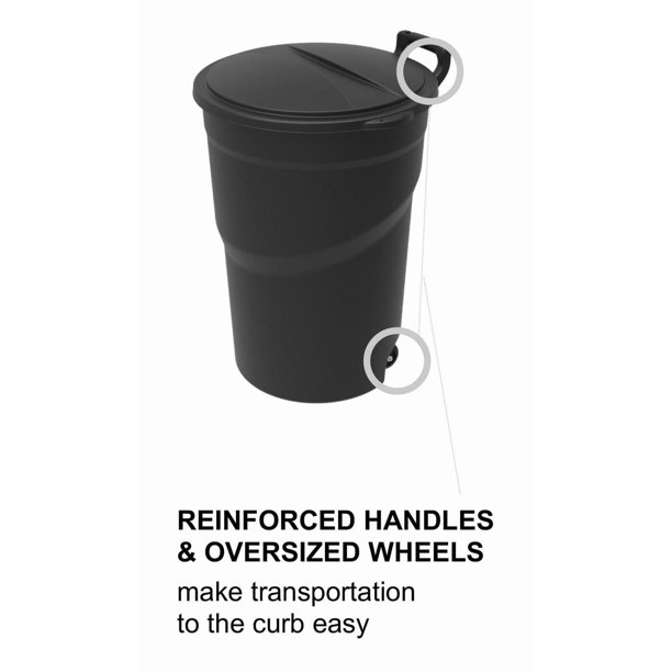 Ramtuff Wheeled Outdoor Trash Can Black 121Litre, 32 Gallon