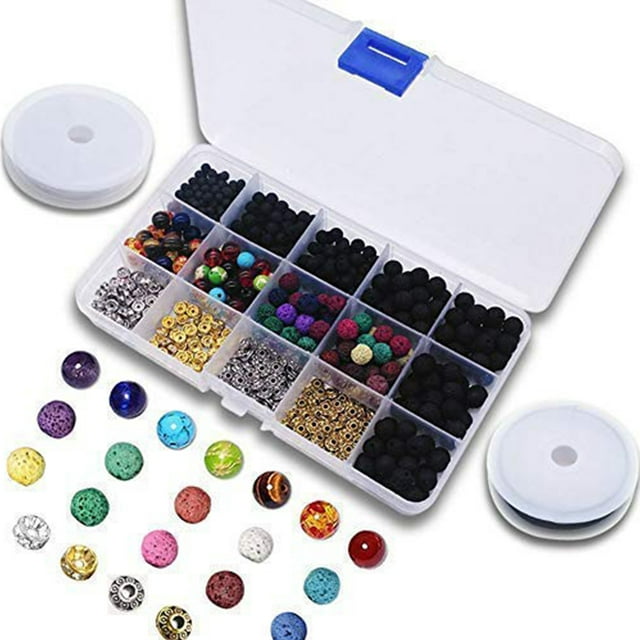 Lava Bead Kit, 600 Pcs Lava Beads Stone Rock Beads Kit Set for Essential Oils Jewelry Making