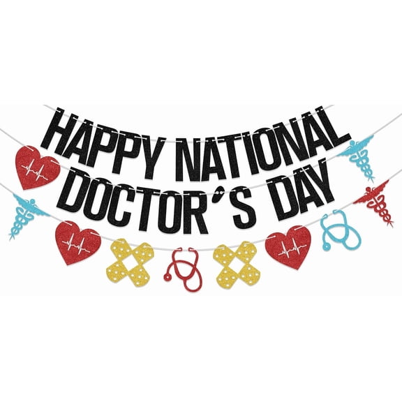Happy National Doctor's Day Banner National Doctor's Day Decorations Thank You Doctors Banner Doctors Party Decorations Black
