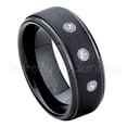 thumbnail image 1 of 8mm Brushed Black Mens Tungsten Ring - 0.21ctw Amethyst 3-stone Band - Personalized Tungsten Wedding Ring - Custom Made February Birthstone Ring TN083BS, 1 of 1