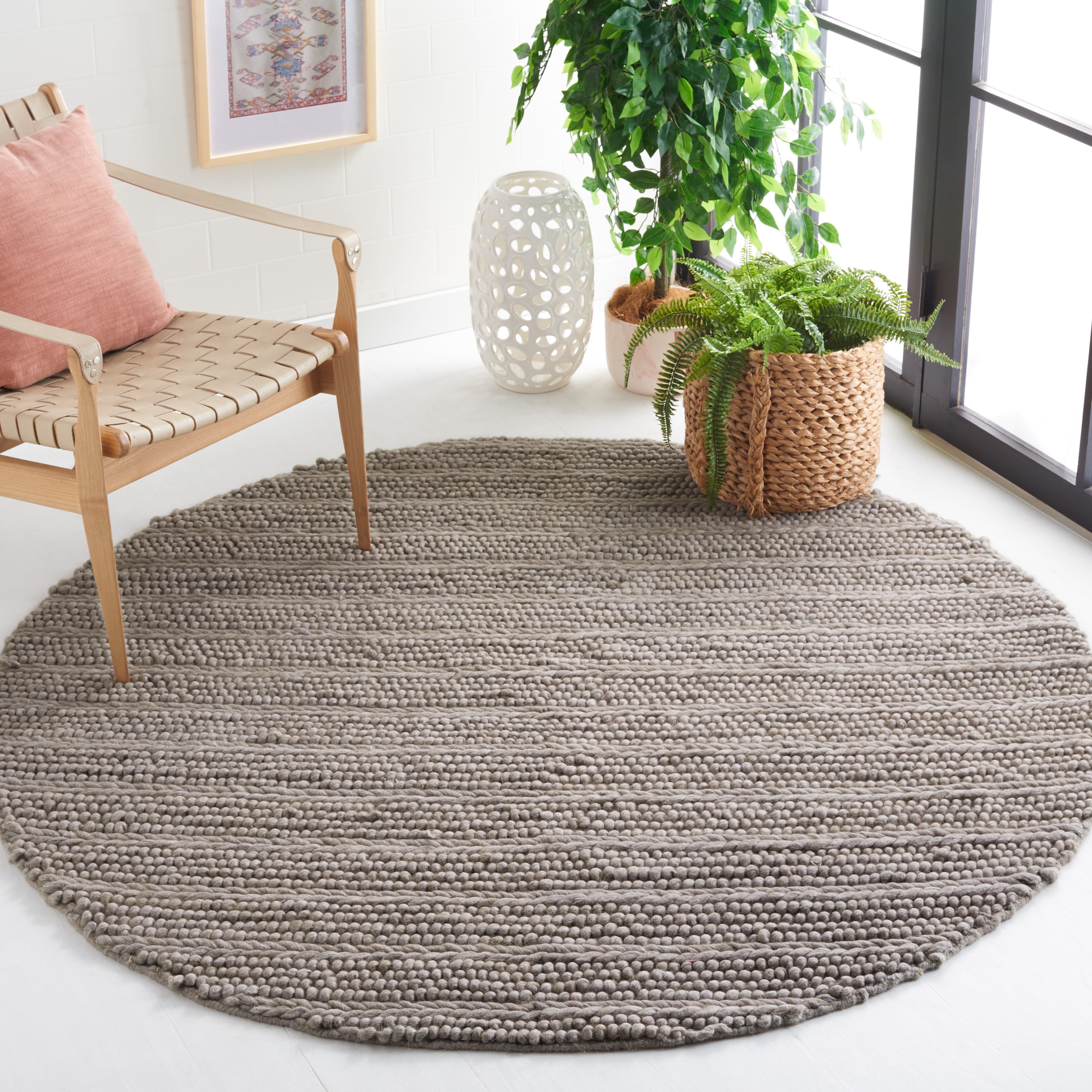 SAFAVIEH Natura Damion Striped Area Rug, Grey, 6' x 6' Round