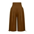 thumbnail image 6 of Jxximdong Capris Pants for Women, Solid Color Drawstring Cotton Linen Casual Pants Leg Drawstring 7 Points Casual Pants, Brown Women's Cropped Pants, 6 of 6