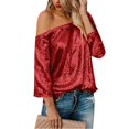 thumbnail image 2 of Womens Shirts Tshirts Long Sleeve Womens Workout Tops Fall Sequin V Neck Slouchy Tank Glittering Bling Bling Blouses Casual Red 2XL, 2 of 4