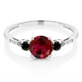 thumbnail image 2 of Gem Stone King 10K White Gold Red Created Ruby Black Diamond and White Diamond Accent 3-Stone Engagement Ring for Women (1.17 Cttw, Round 6MM, Gemstone July Birthstone, Size 7.5), 2 of 5