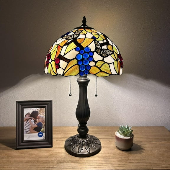 Tiffany Table Lamp Green Stained Glass Butterfly LED Bulbs Included for Living Room Dining Room Bedroom 12"W*12"D*22"H
